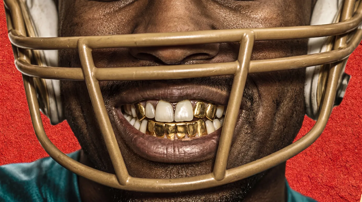 Branded photography example, a football player close-up (Sports, Entertainment & Culture).